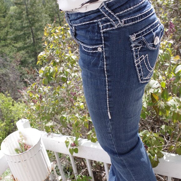 L.A Idol Jean U.S.A Women's Boot Cut With Rhinestones On Pockets Size29/32 - Picture 7 of 10